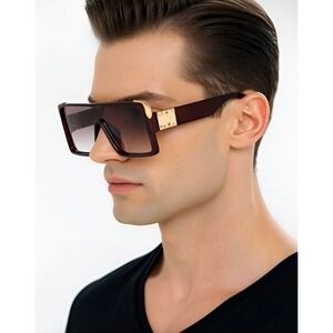 Fashion Oversized Square Sunglasses Men Gold Accents Lentes Eyewear Aviator 2026